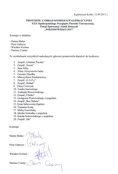 wrzosowisko protokół wyniki